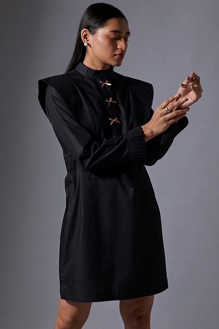 Black Cotton Shift Winged Dress by House of MANAA