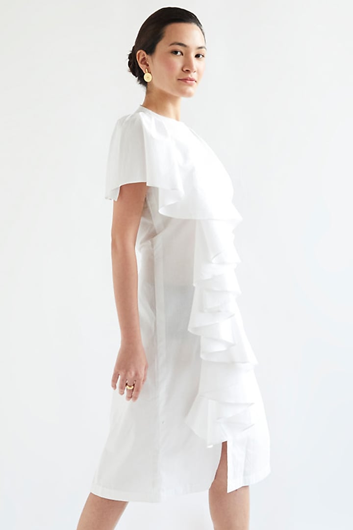 White Cotton Ruffled Dress by House of MANAA