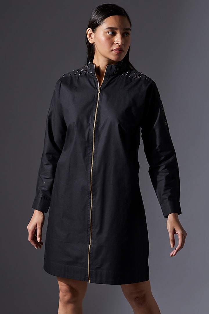 Black Cotton Jacket Dress by House of MANAA