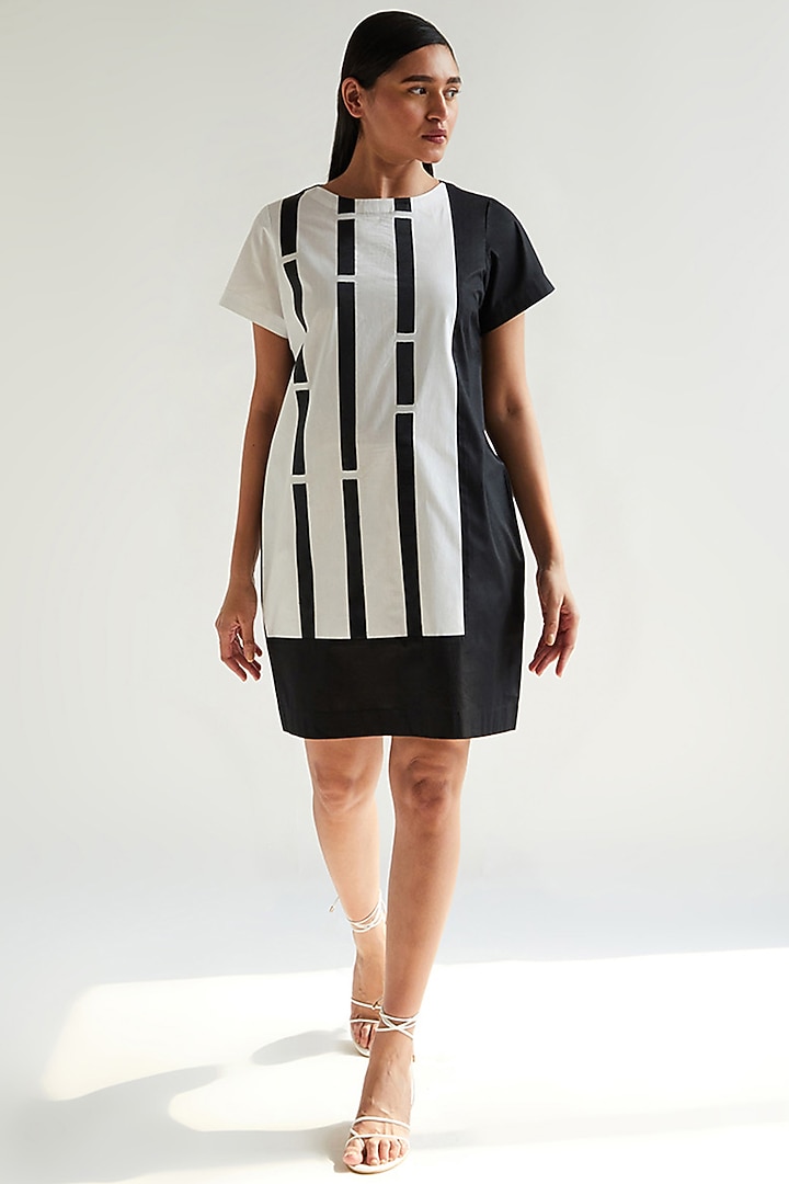 White & Black Cotton Shift Summer Dress by House of MANAA at Pernia's Pop Up Shop