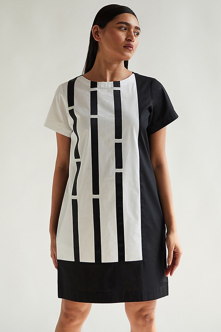 White & Black Cotton Shift Summer Dress by House of MANAA at Pernia's Pop Up Shop