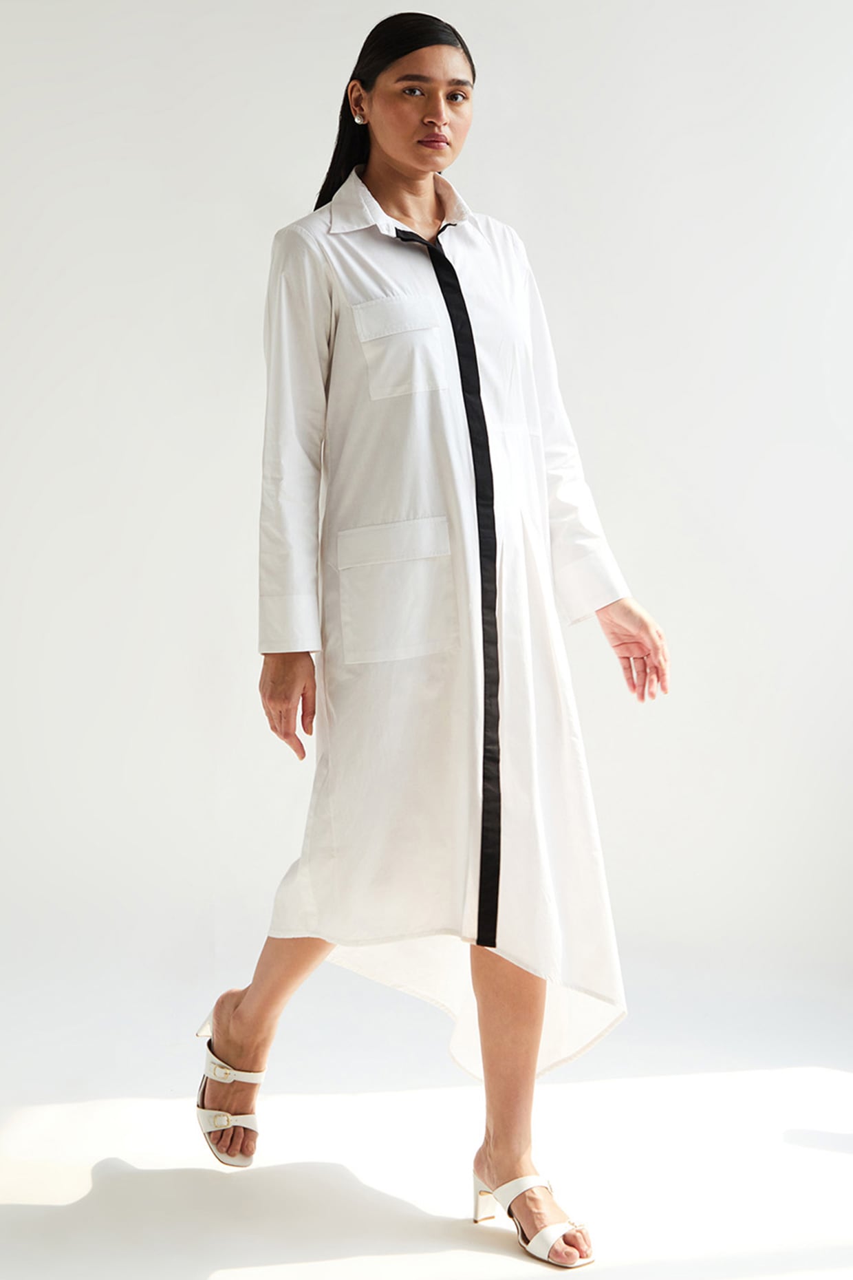 White asymmetric best sale shirt dress