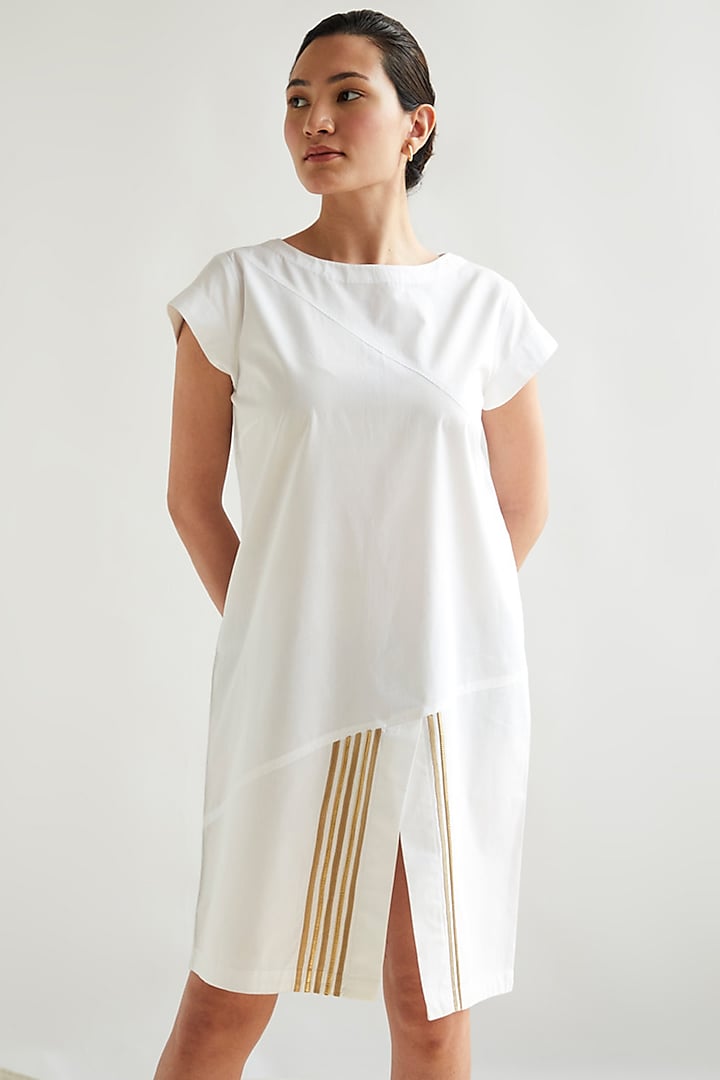 White Cotton Knee Length Dress by House of MANAA