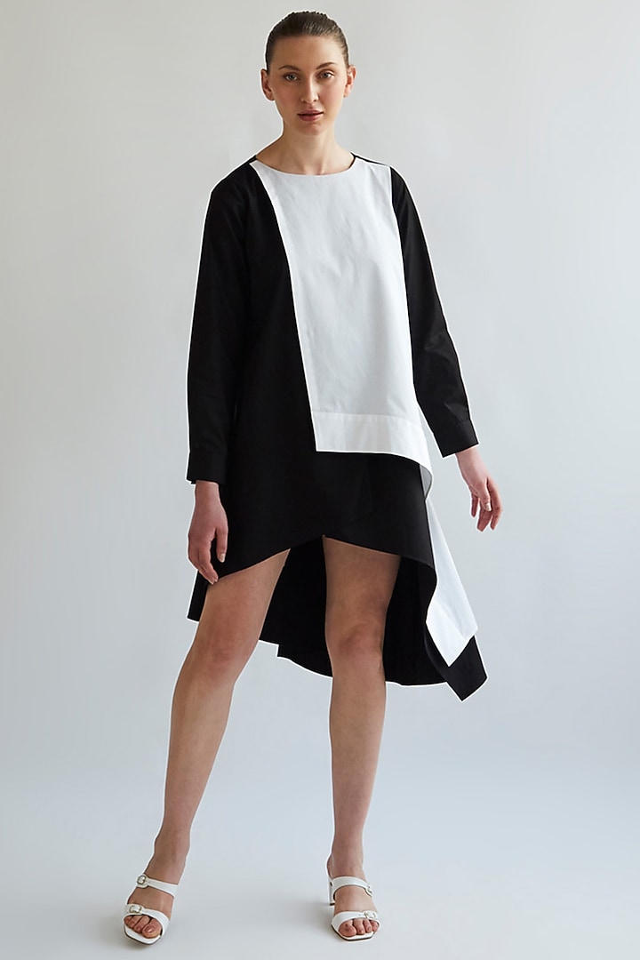 White & Black Cotton Asymmetrical Summer Dress by House of MANAA at Pernia's Pop Up Shop