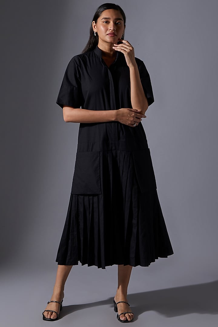 Black Cotton Flared Dress by House of MANAA