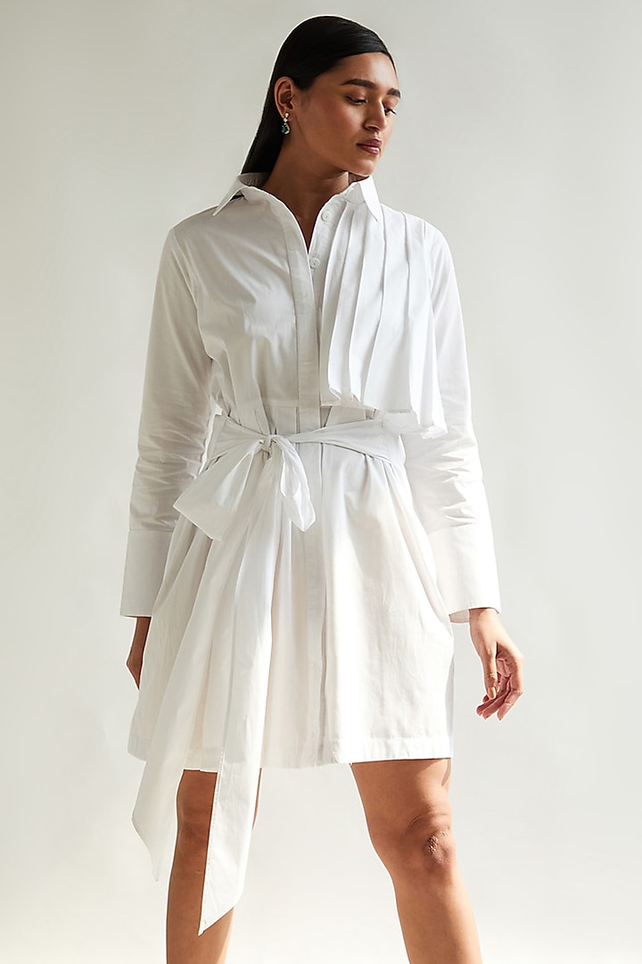 White Cotton Asymmetrical Dress by House of MANAA