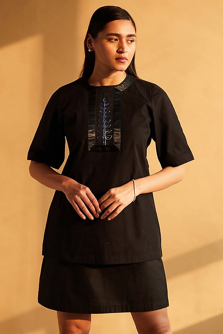 Black Cotton Embroidered Dress by House of MANAA