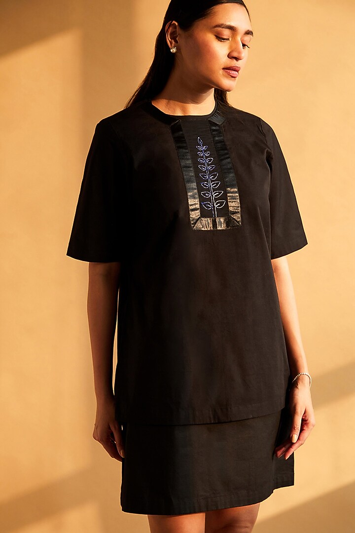 Black Cotton Embroidered Summer Dress by House of MANAA at Pernia's Pop Up Shop