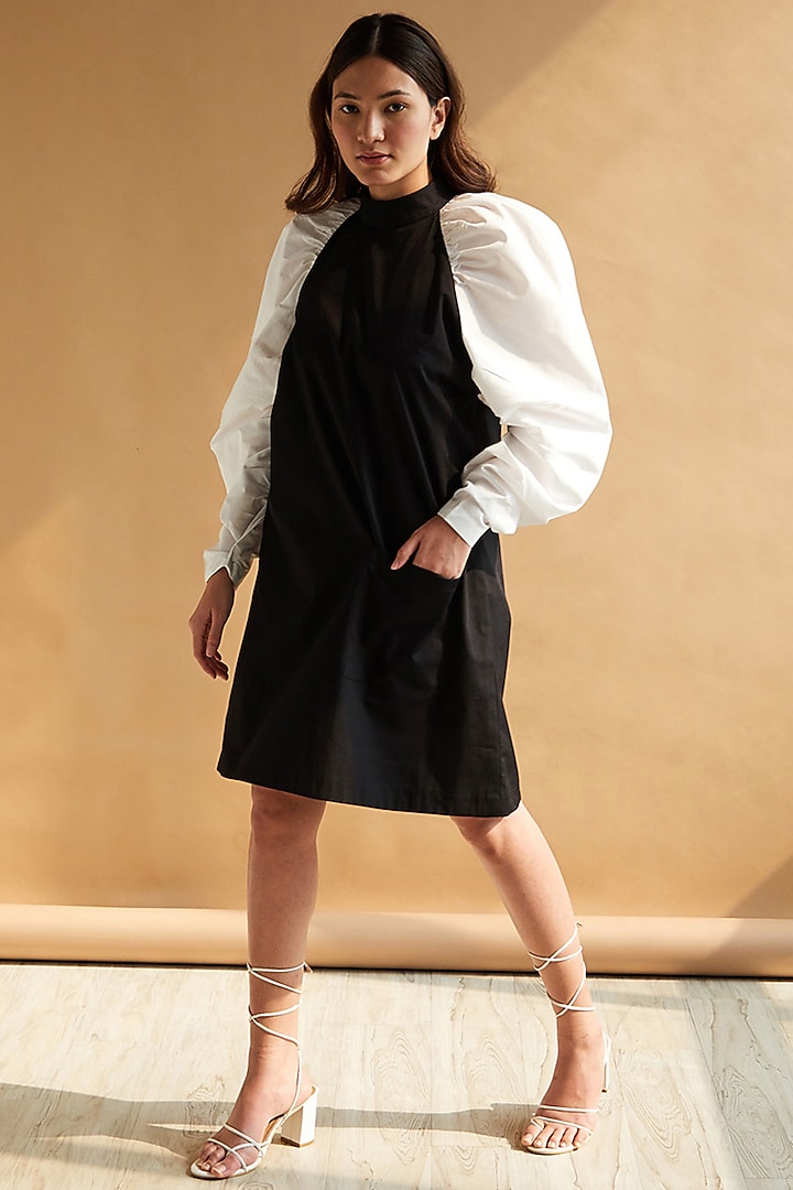 Black & White Cotton Knee Length Summer Dress by House of MANAA at Pernia's Pop Up Shop