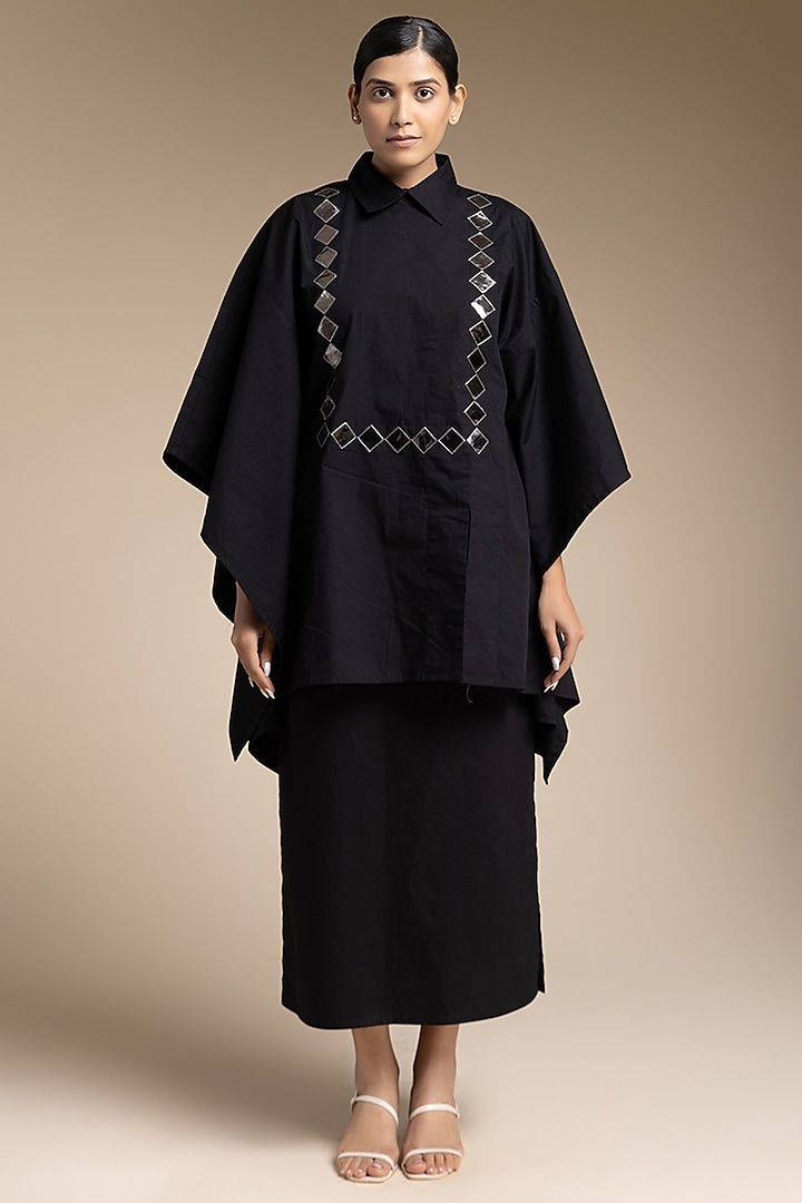 Black Cotton Skirt Set by House of MANAA