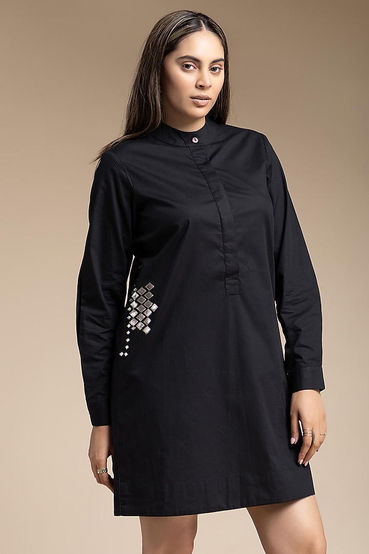 Black Cotton Shirt Dress  by House of MANAA