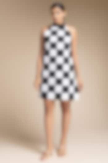 Black & White Cotton Checkered Knee Length Dress by House of MANAA