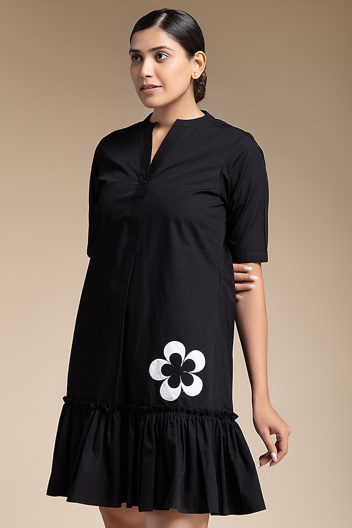 Black Cotton Gathered Dress by House of MANAA at Pernia's Pop Up Shop