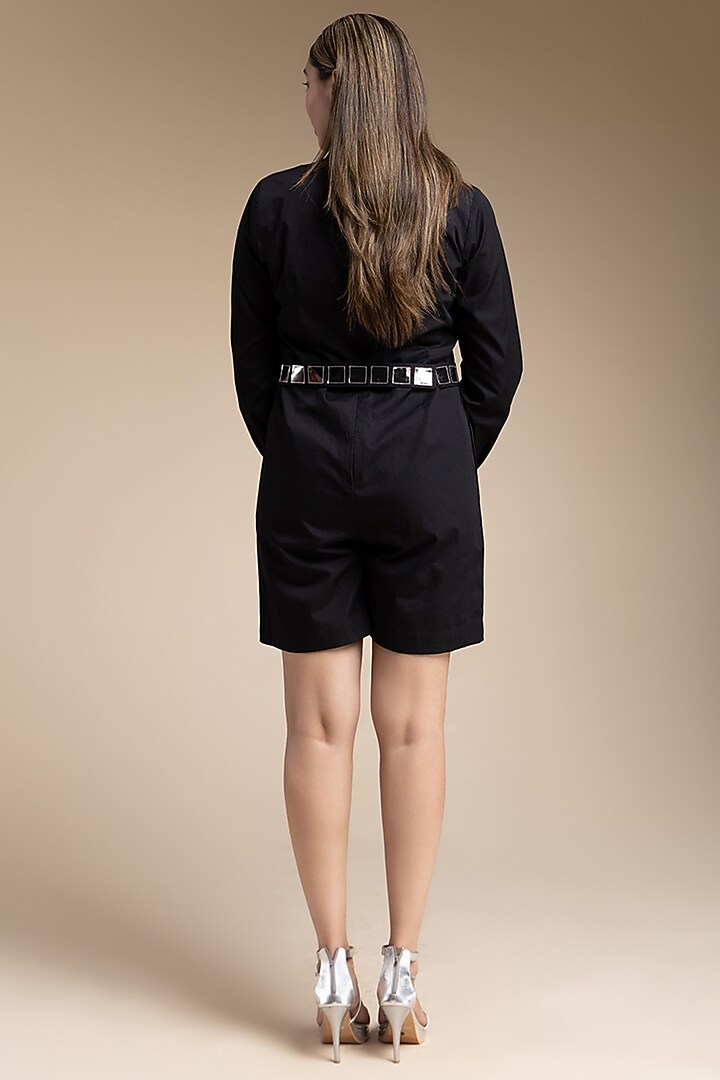 Black Cotton Playsuit With Belt by House of MANAA at Pernia's Pop Up Shop