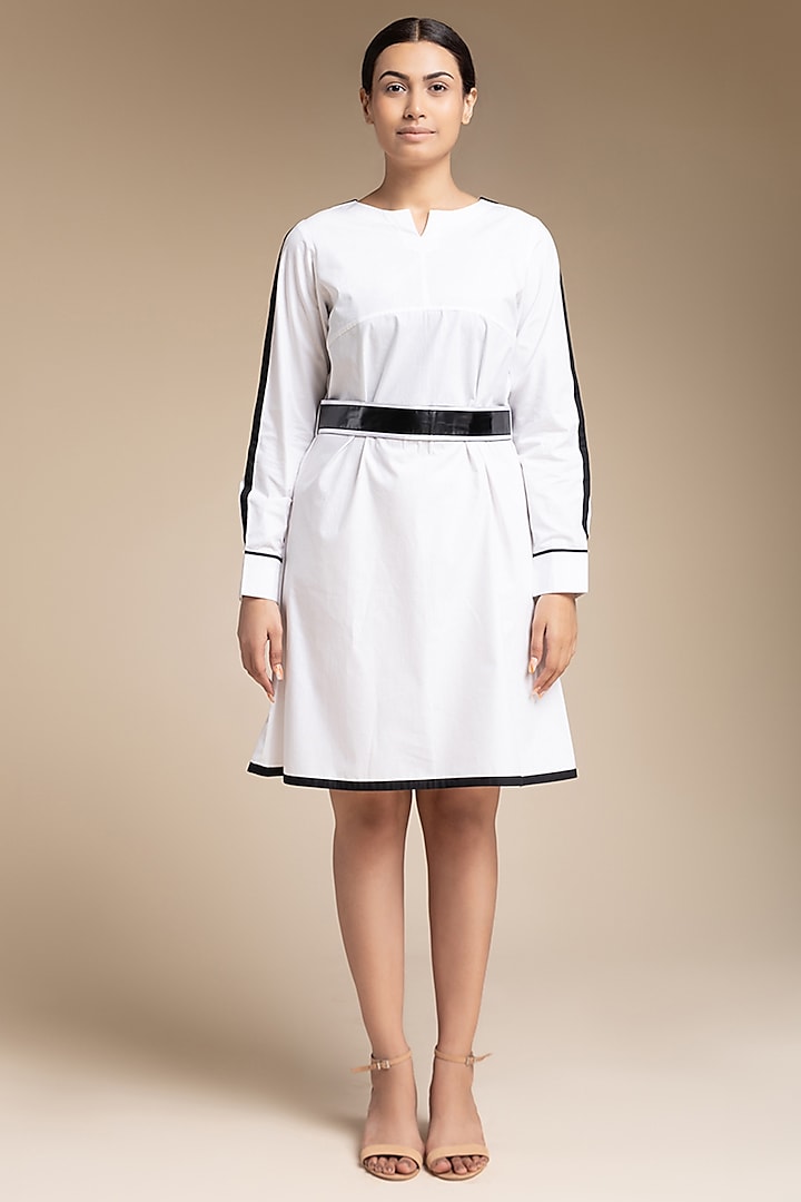 White Cotton Knee Length Dress by House of MANAA