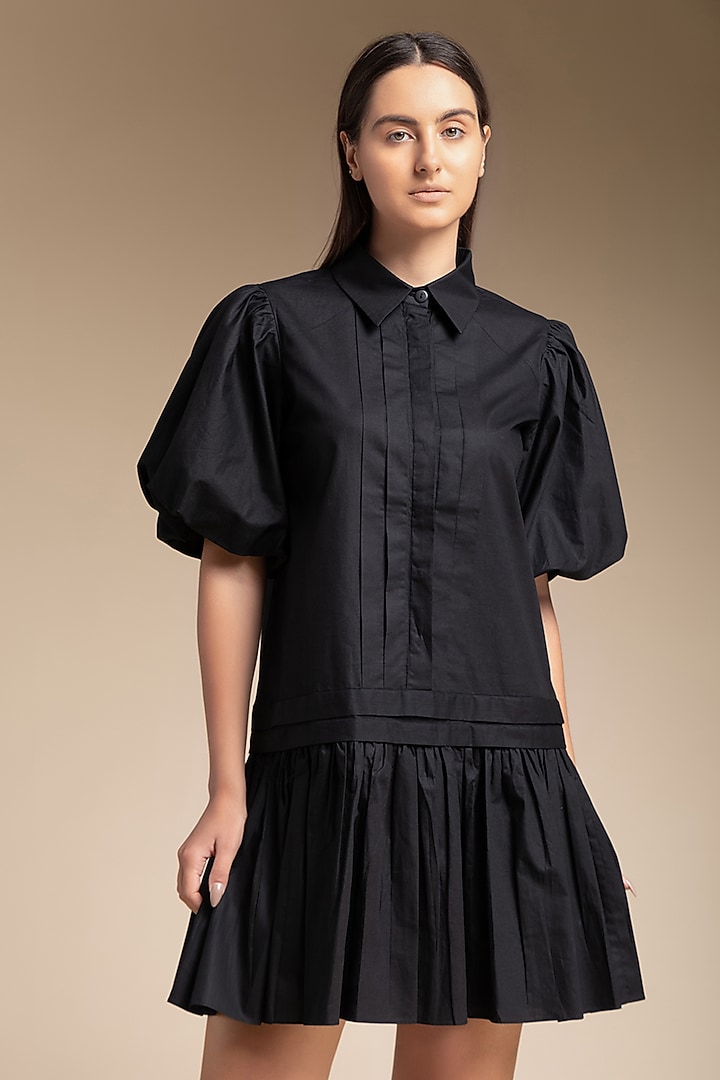 Black Cotton Gathered Summer Dress by House of MANAA at Pernia's Pop Up Shop
