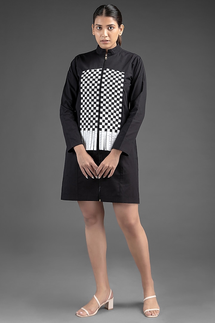 Black Handcrafted Cotton Jacket Dress by House of MANAA