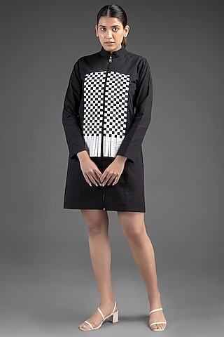 Black Handcrafted Cotton Jacket Dress by House of MANAA