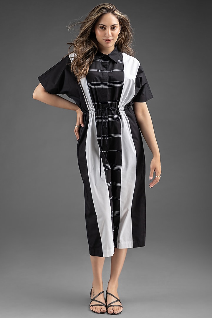 Black & White Cotton Gathered Jumpsuit by House of MANAA at Pernia's Pop Up Shop