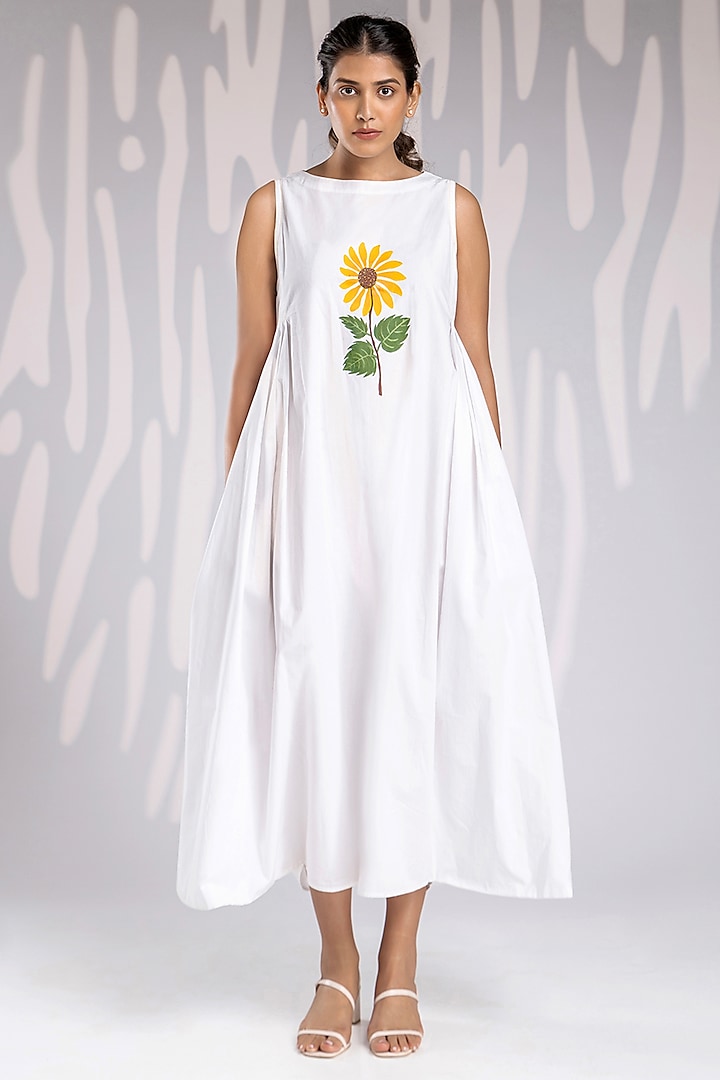 White Cotton Hand Painted Dress by House of MANAA