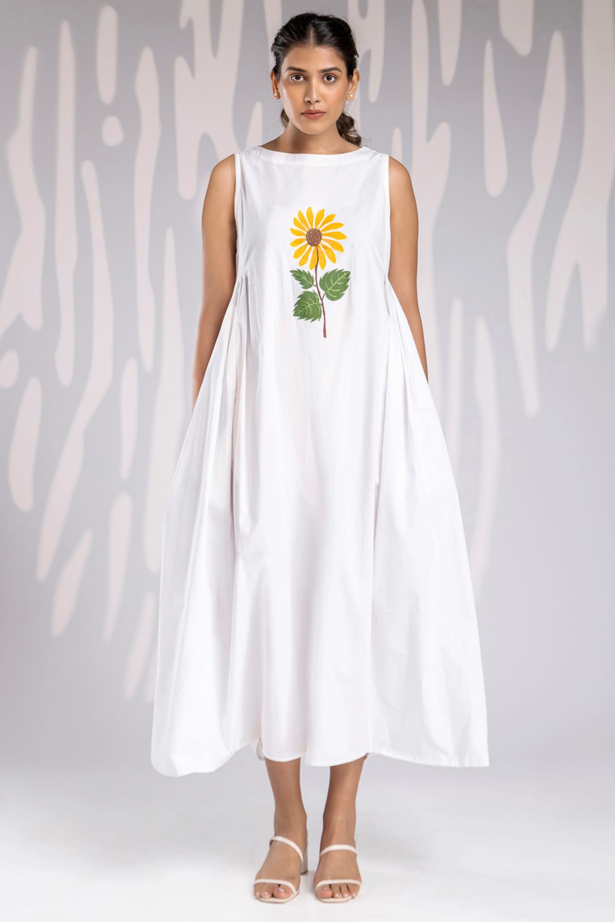 White Pure Cotton Midi-Length Gathered Dress Design by House of MANAA at  Pernia's Pop Up Shop 2024