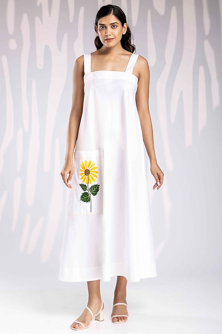 White Pure Cotton Handpainted Strappy Dress by House of MANAA
