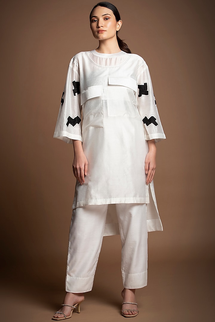 White Chanderi Silk Co-Ord Set by House of MANAA