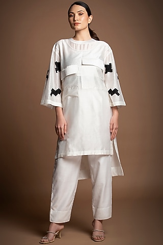 White Chanderi Silk Co-Ord Set by House of MANAA