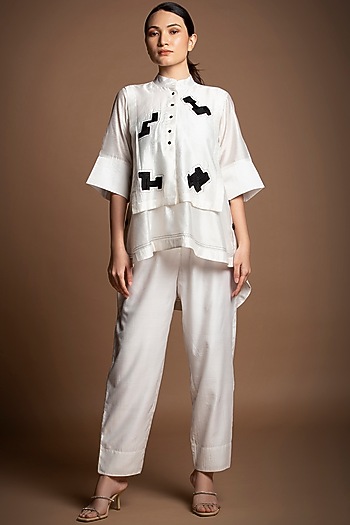 White Chanderi Silk Co-Ord Set by House of MANAA at Pernia's Pop Up Shop