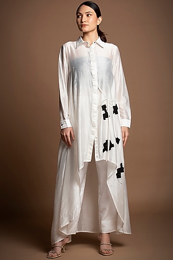 White Silk Chanderi Co-Ord Set by House of MANAA at Pernia's Pop Up Shop