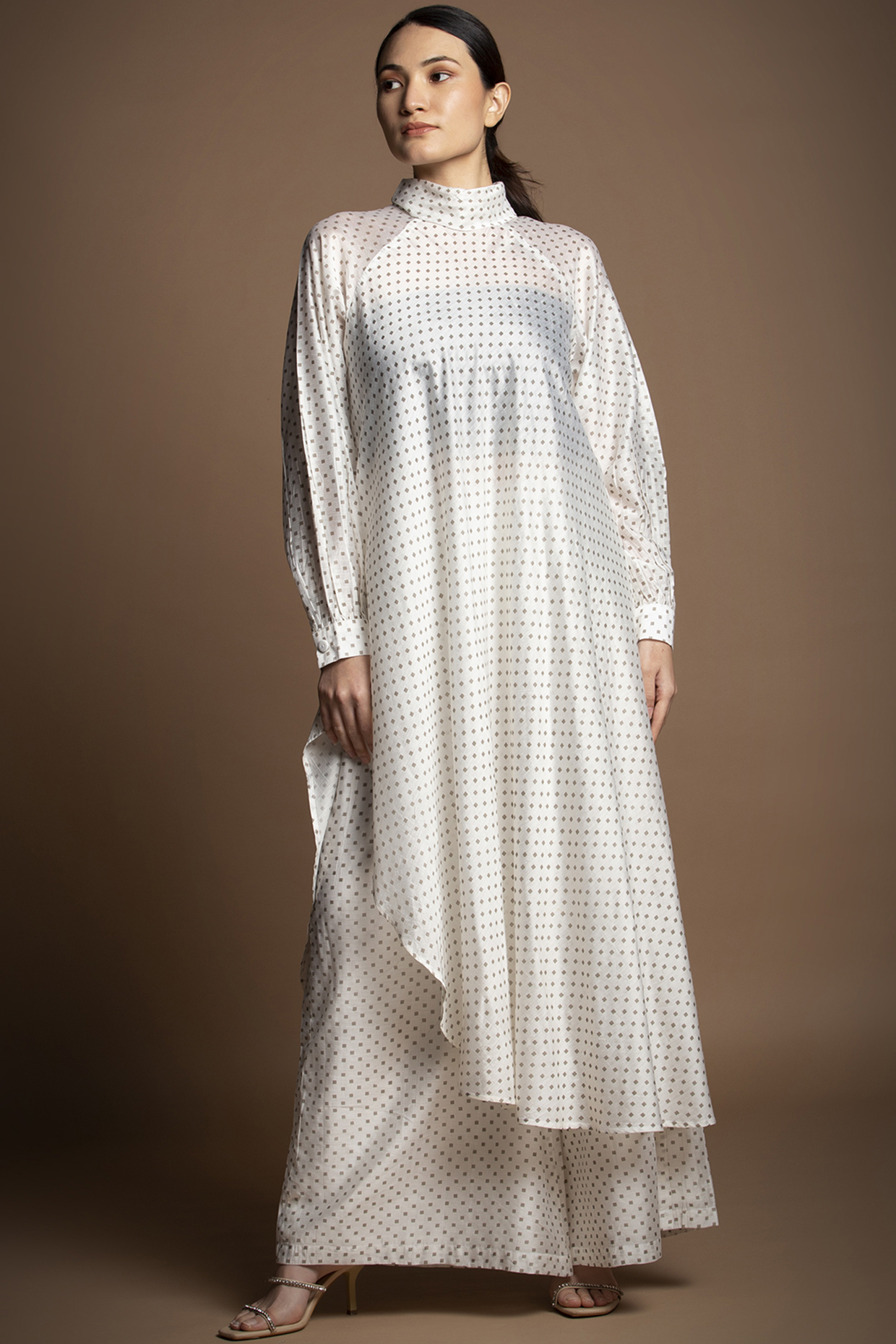 White Chanderi Silk Asymmetric Tunic Set by House of MANAA at Pernia's Pop Up Shop