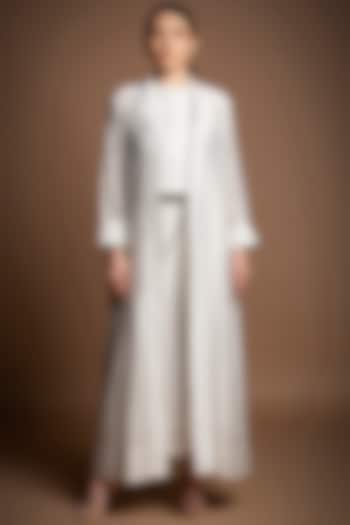 White Silk Chanderi Jacket Set by House of MANAA