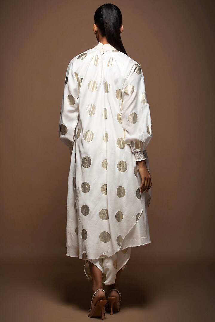 White Silk Chanderi Polka Tunic Set by House of MANAA at Pernia's Pop Up Shop