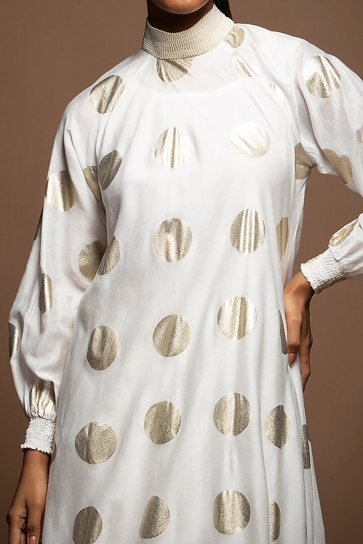 White Silk Chanderi Polka Tunic Set by House of MANAA at Pernia's Pop Up Shop