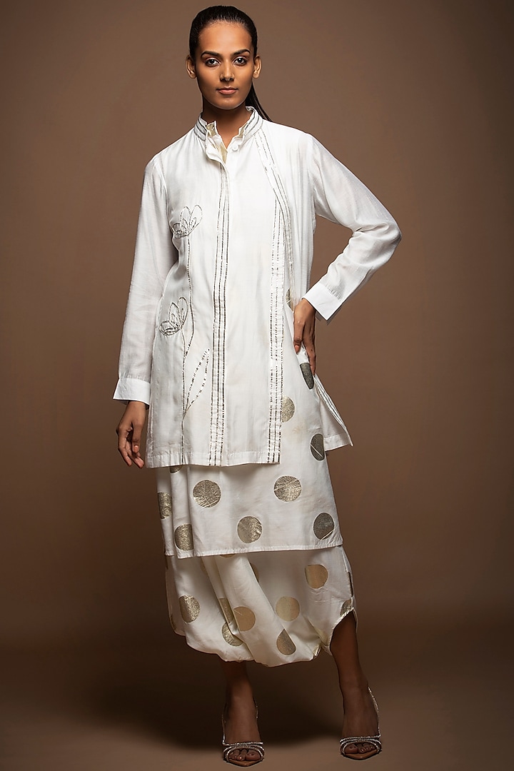 White Chanderi Silk Co-Ord Set by House of MANAA