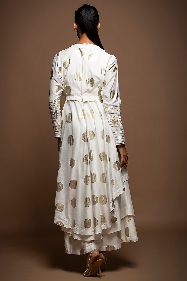 White Silk Chanderi Polka Jacket Set by House of MANAA at Pernia's Pop Up Shop