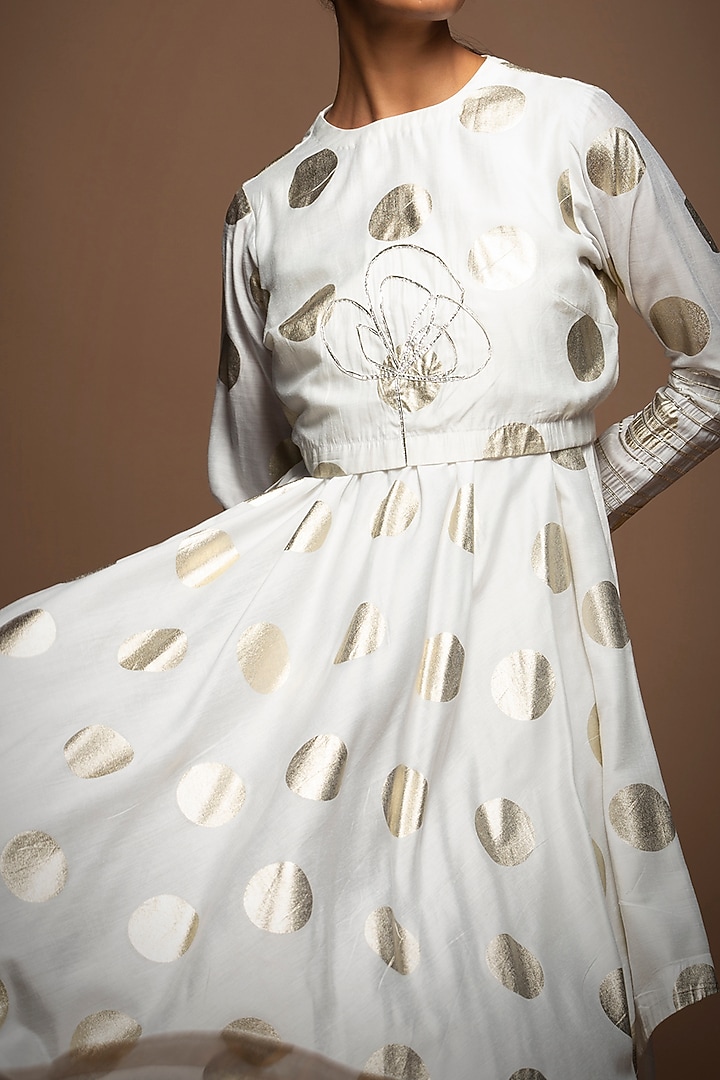 White Silk Chanderi Polka Jacket Set by House of MANAA at Pernia's Pop Up Shop