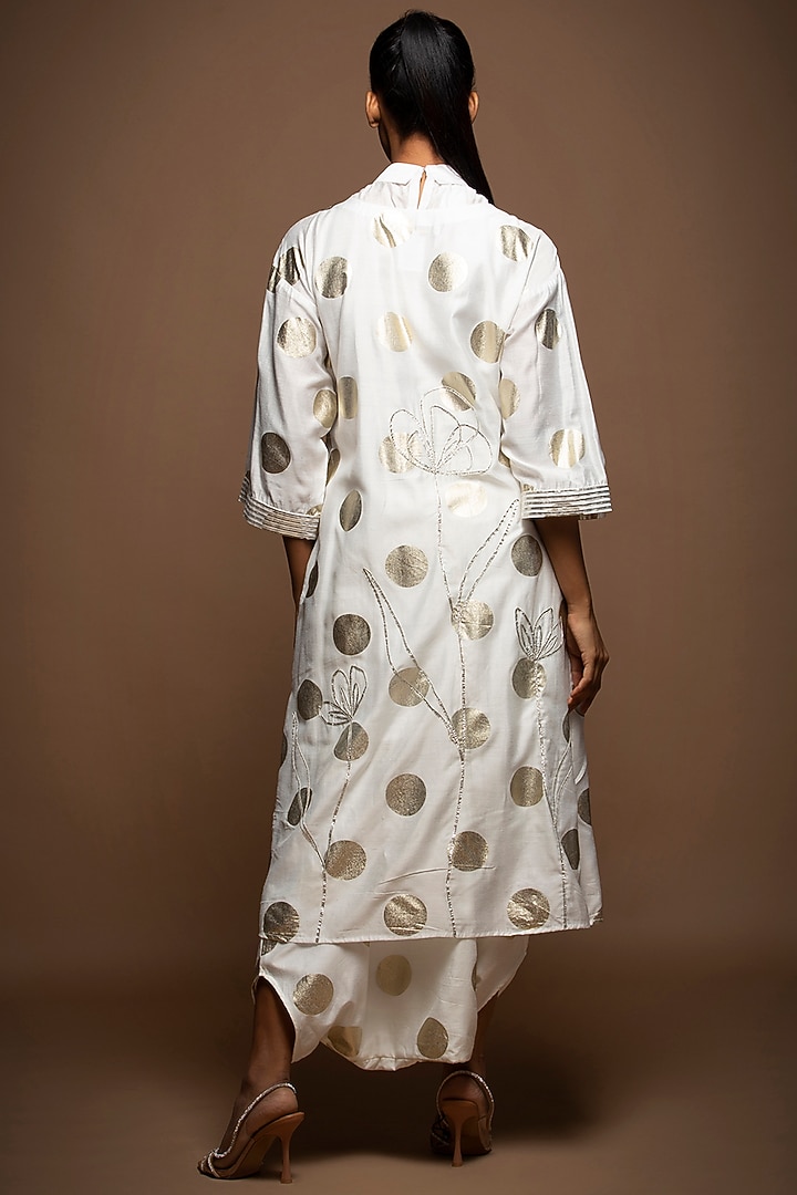 White Silk Chanderi Polka Overlapped Tunic Set by House of MANAA at Pernia's Pop Up Shop