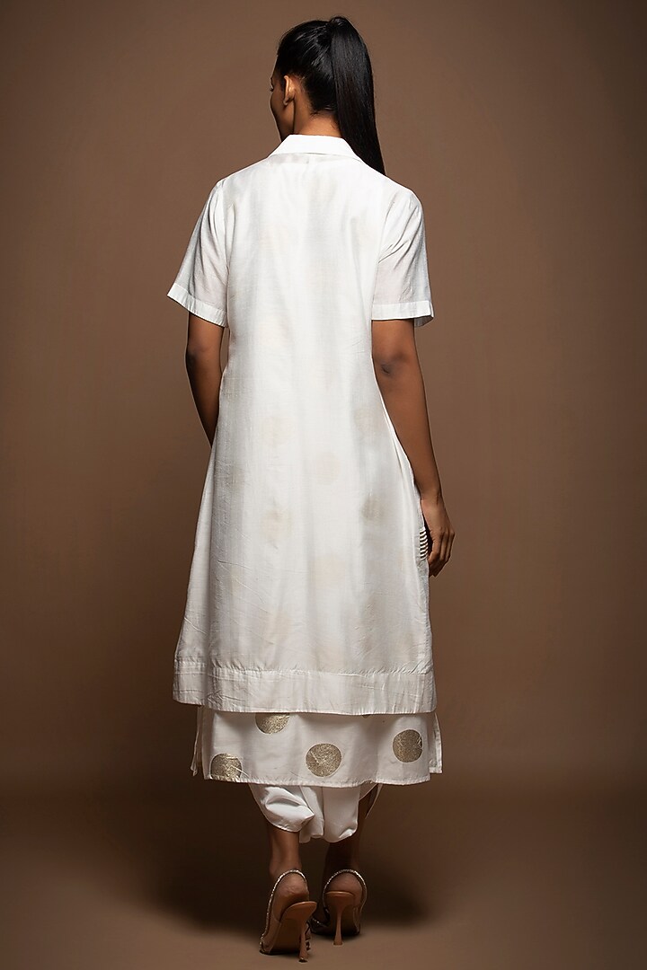 White Silk Chanderi Hand Painted Jacket Set by House of MANAA at Pernia's Pop Up Shop