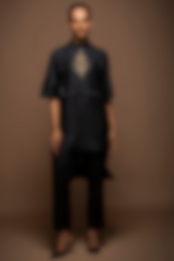 Black Viscose Silk Hand Embroidered Tunic Set by House of MANAA at Pernia's Pop Up Shop