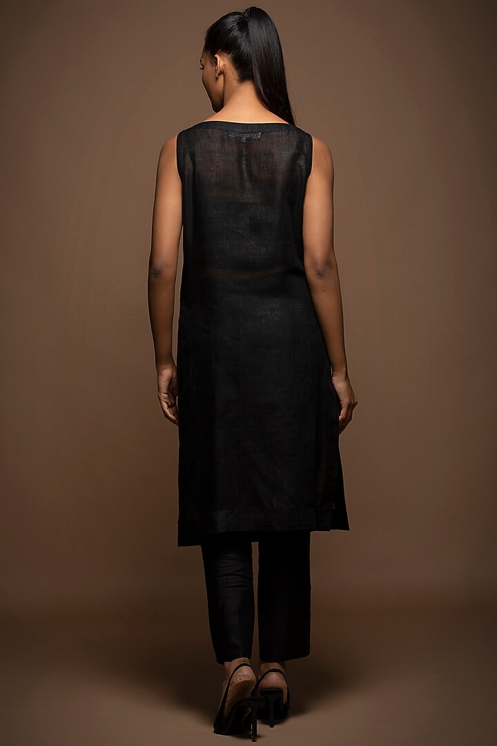 Black Viscose Silk Hand Embroidered Tunic Set by House of MANAA at Pernia's Pop Up Shop