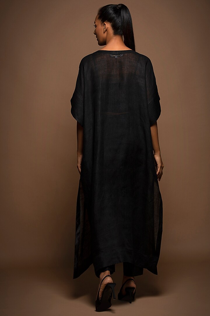 Black Viscose Silk Hand Embroidered Kaftan Set by House of MANAA at Pernia's Pop Up Shop