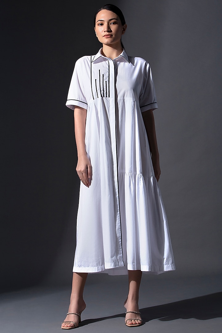 White Pure Cotton Layered Shirt Dress by House of MANAA