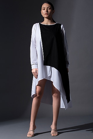 White Pure Cotton Asymmetric High-Low Wrap Dress by House of MANAA