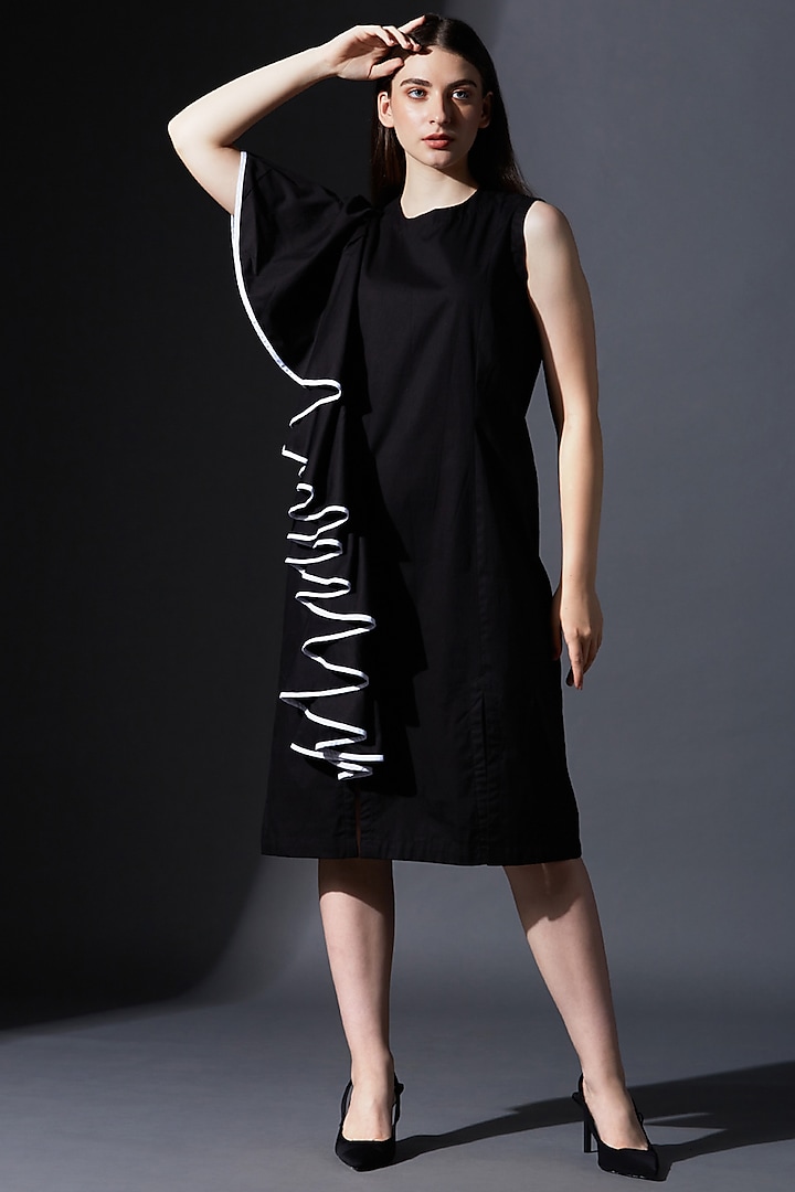 Black Pure Cotton Sleeveless Ruffled Dress by House of MANAA at Pernia's Pop Up Shop