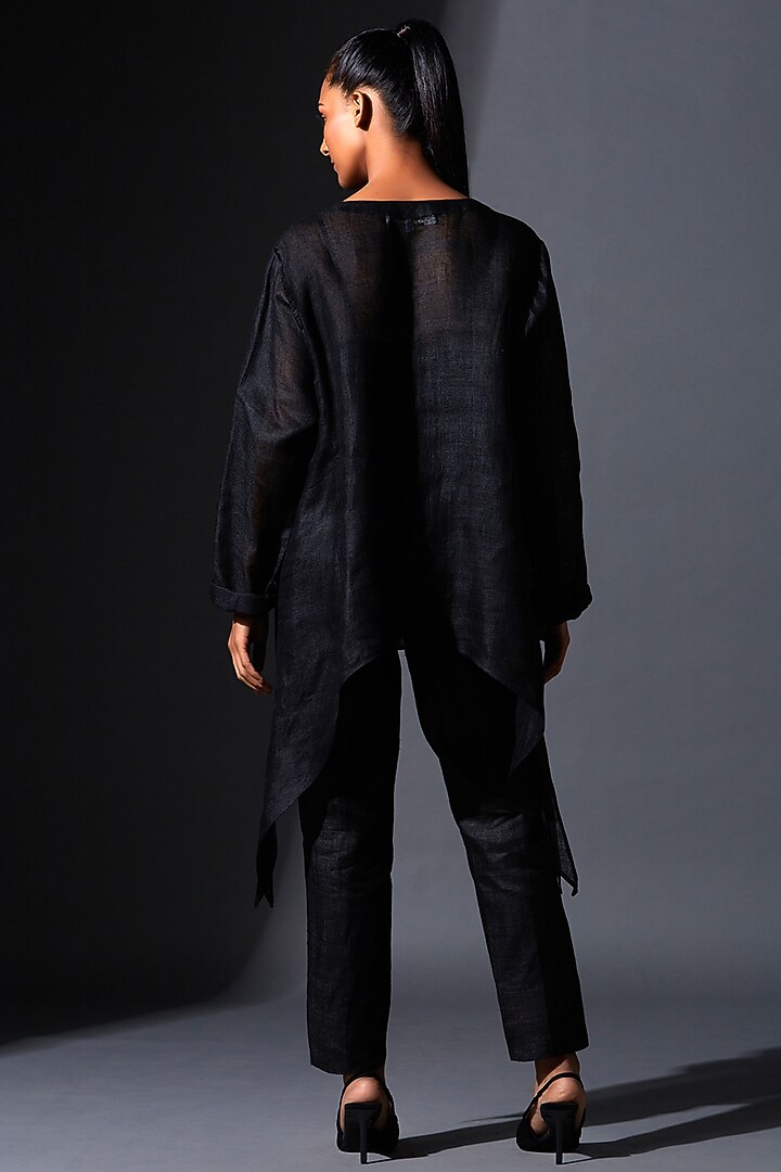 Black Viscose Silk Zardosi Embroidered Kaftan Set by House of MANAA at Pernia's Pop Up Shop