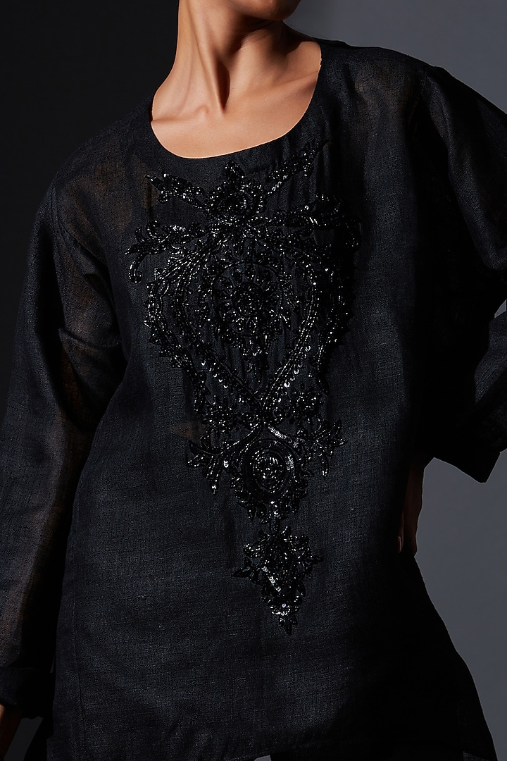 Black Viscose Silk Zardosi Embroidered Kaftan Set by House of MANAA at Pernia's Pop Up Shop