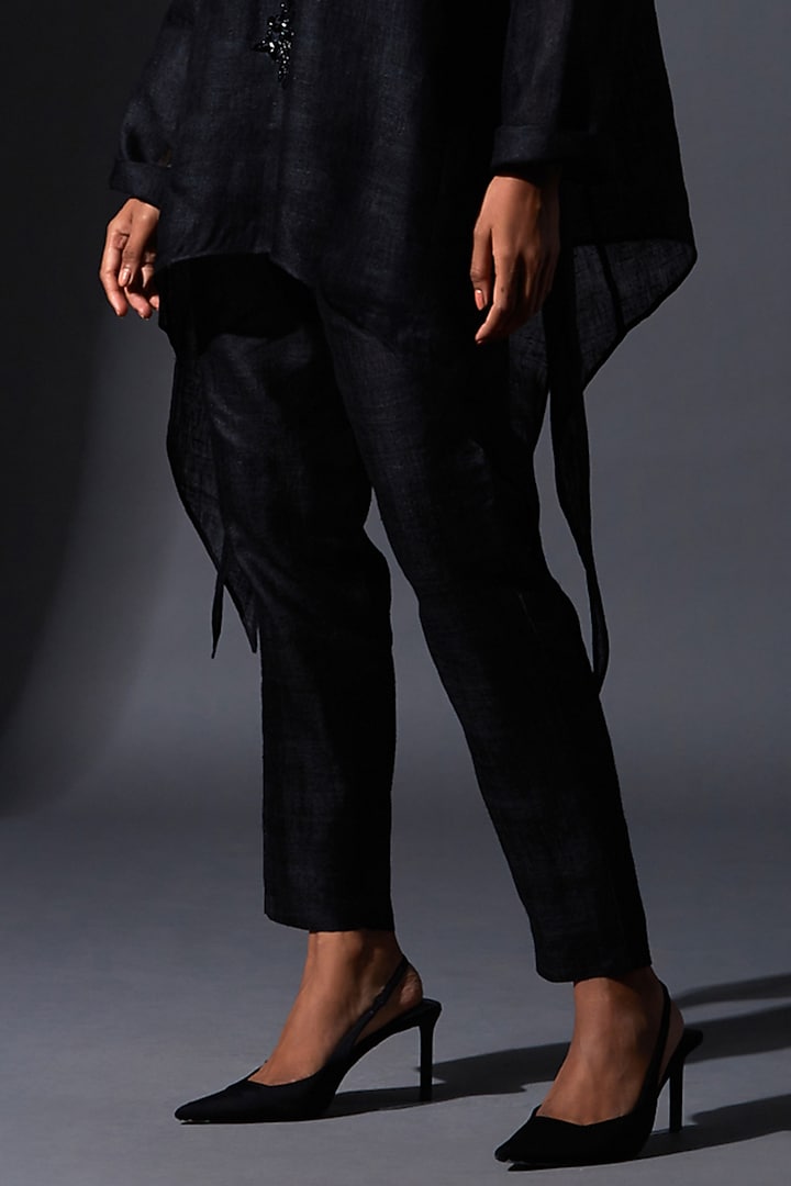 Black Viscose Silk Zardosi Embroidered Kaftan Set by House of MANAA at Pernia's Pop Up Shop