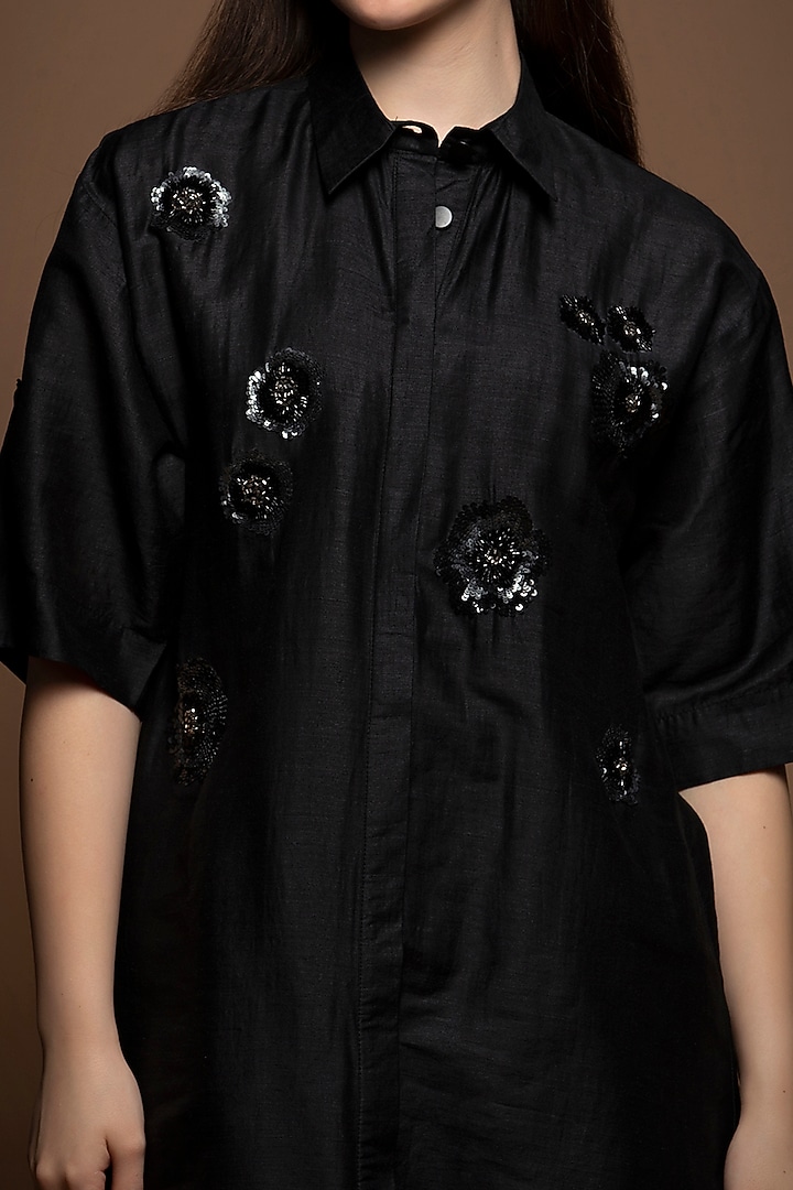Black Viscose Silk Sequins Embroidered Tunic Set by House of MANAA at Pernia's Pop Up Shop