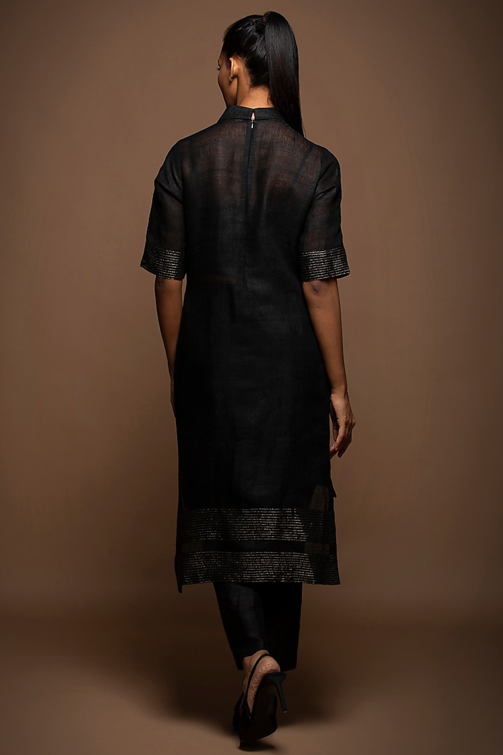 Black Viscose Silk Zardosi Embroidered Tunic Set by House of MANAA at Pernia's Pop Up Shop
